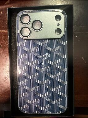 Goyard Navy Blue Chevron Phone Case with Silver Camera Plate